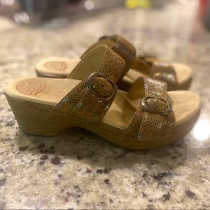 Dansko sandals gold snake skin